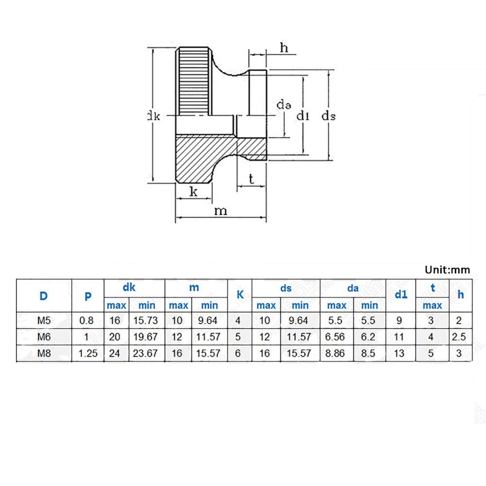 Dadi zigrinati M6, manopole rotonde, in acciaio inox, 20 pezzi