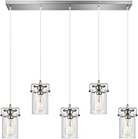 Vista 11 de Iluminación colgante para isla de cocina, lámpara colgante de cristal moderna lineal para comedor, 1 luz, lámpara colgante industrial para techo