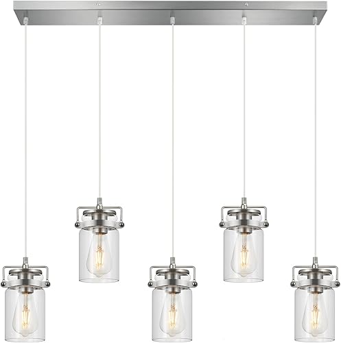 Miniatura 9 de Iluminación colgante para isla de cocina, lámpara colgante de cristal moderna lineal para comedor, 1 luz, lámpara colgante industrial para techo,