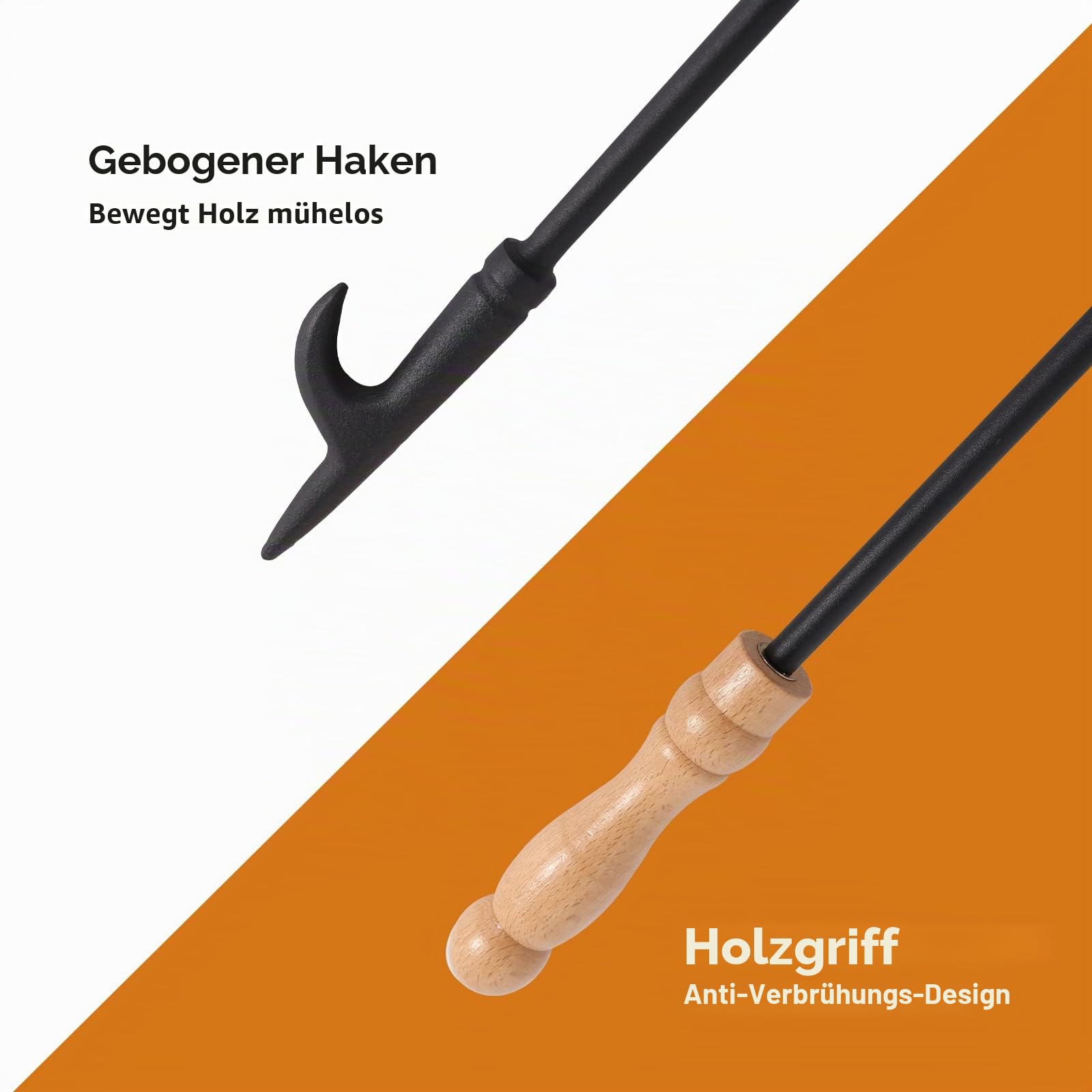 Uten Kaminbesteck-Set, Kaminzange 81 cm, Kaminzange und Schürhaken Kaminzubehör für Holzöfen, Lagerfeuer und Camping Schwarz