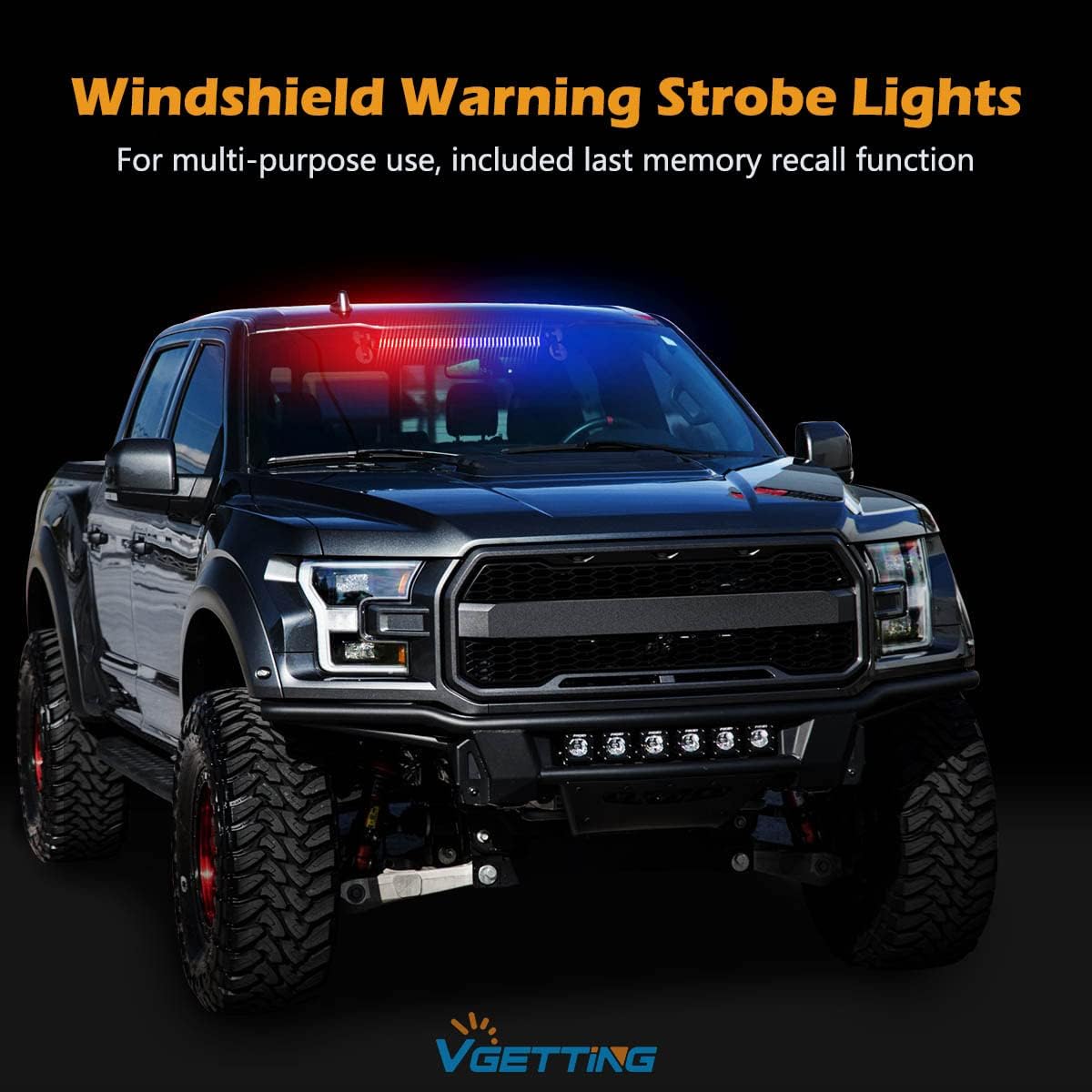 White and Amber Warning Light Bar, 80 LED Emergency Strobe Visor Lights Truck Windshield LED Flashing Hazard Warning Lights 23 Inch Dashboard Interior Strobe Light Bar