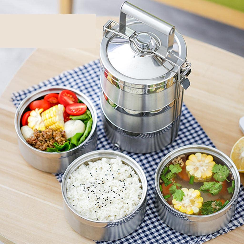 Bento-Box aus Edelstahl, thermisch isoliert, stapelbar, Tiffin, 3 Etagen, silberfarben