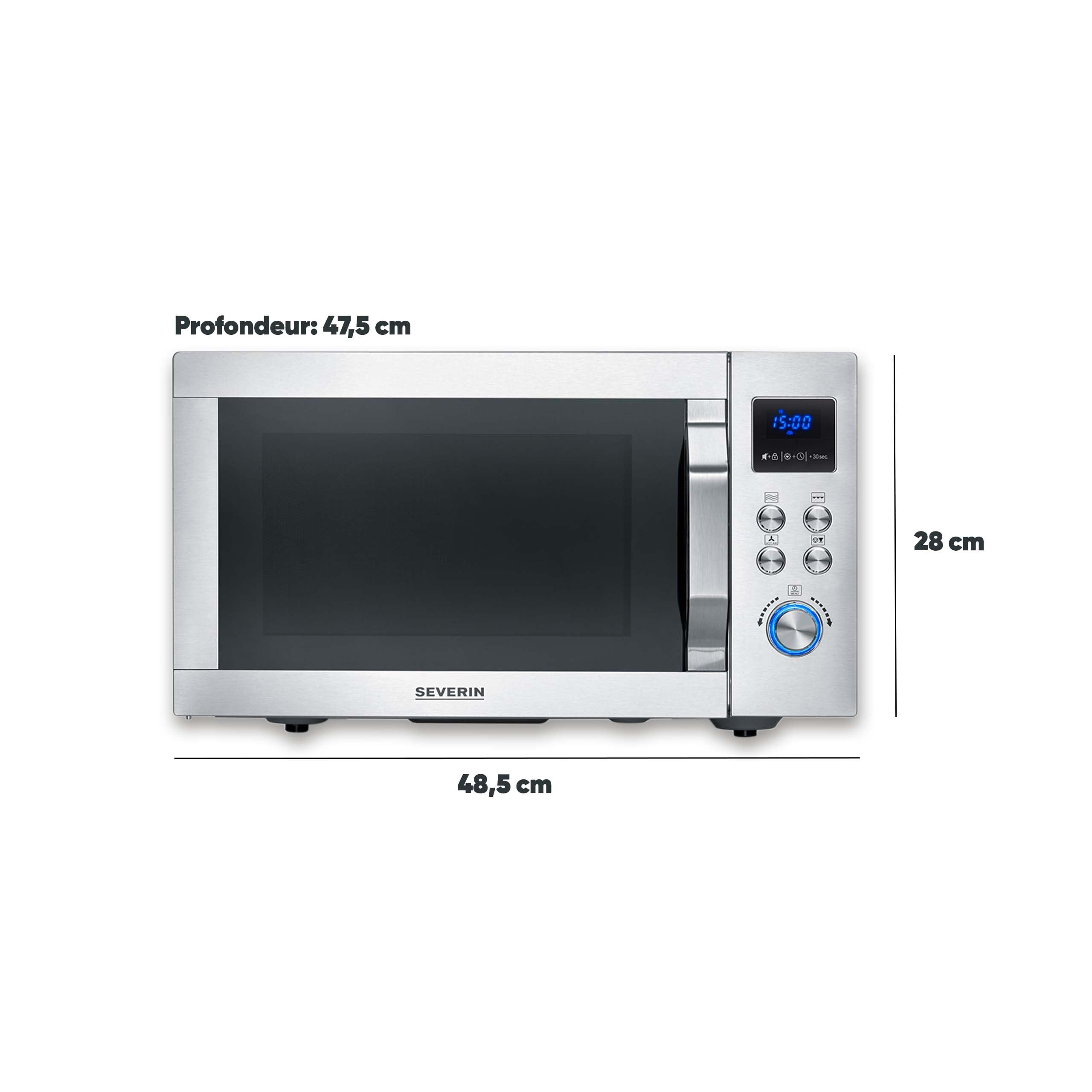 SEVERIN Four à micro-ondes 25 L - 4-en-1 : Micro-ondes + Four + Gril + Air fryer, Micro-onde avec 10 niveaux de puissance, 10 programmes automatiques, Inox, MW 7982