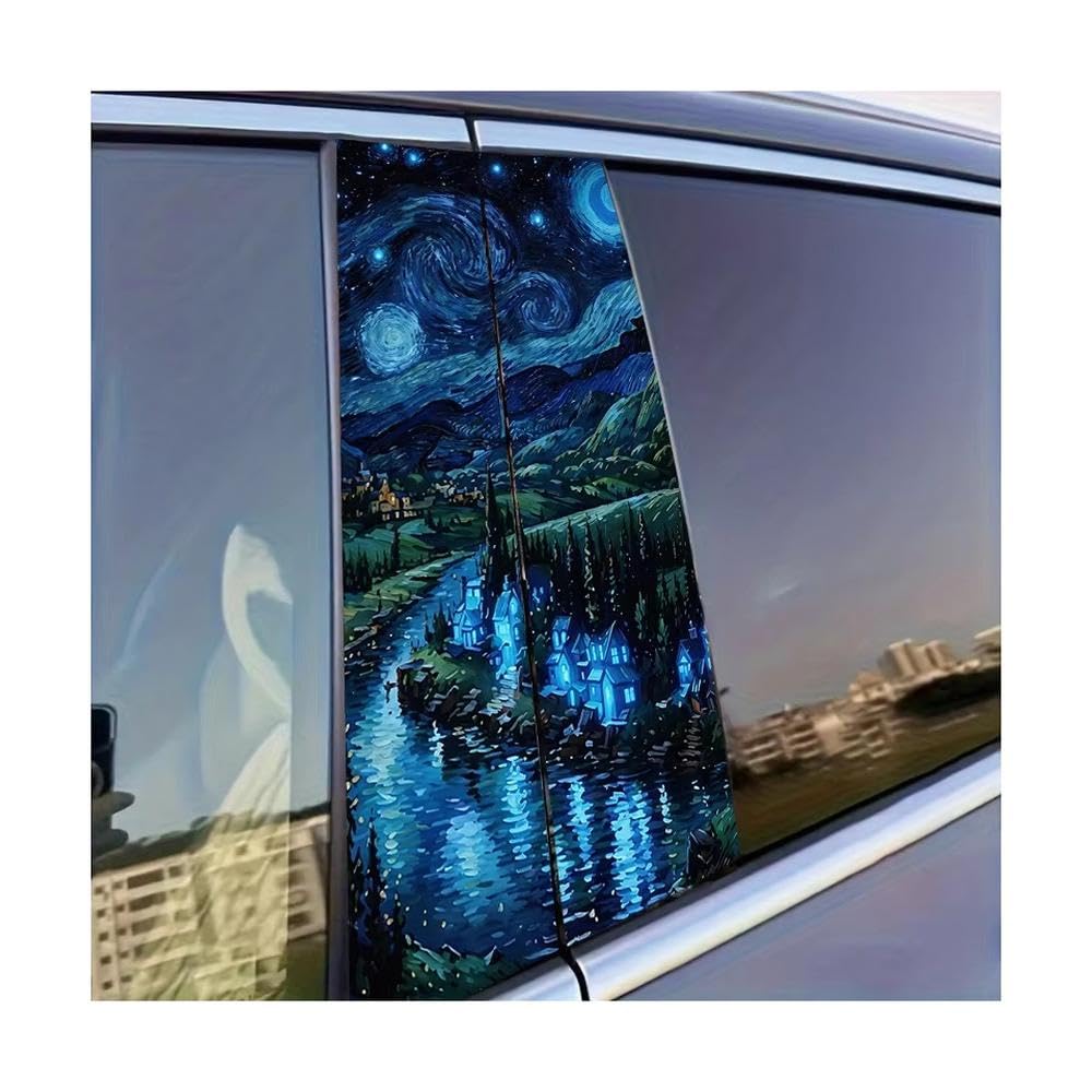 Dabhuoc One Color Car Parts 2 Pcs Car B-Pillar Sticker Starry Riverbank Glossy Material Protective Film