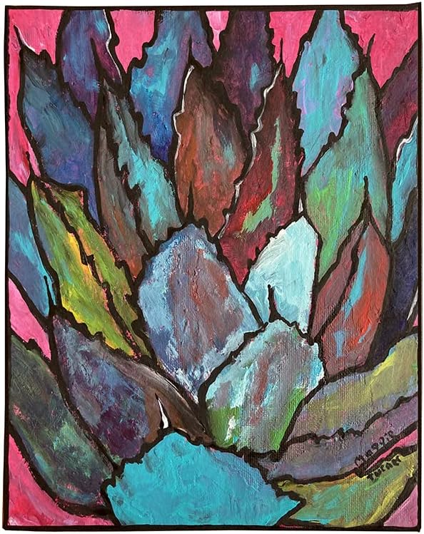 Blue Agave, Original Succulent Painting on Canvas, Not Print, Cactus Artwork from Artist, Ready to Hang, 8x10
