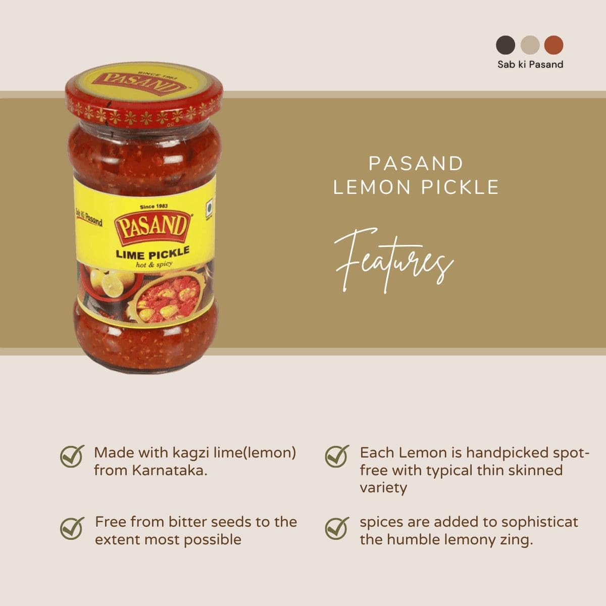 Pasand Lemon Pickle (hot & spicy nimboo pickle) | 300 gms Glass Jar | Traditional & Home-Made Taste | Real Ingredients, 100% Vegetarian 1