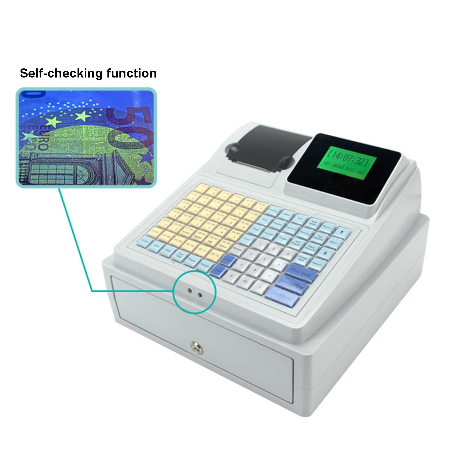 Caja Registradora Para Restaurante, Caja Registradora Con Impresora Térmica: Pantalla Para Invitados, Efectivo, Cajón De Monedas Y Función De Verificación De Dinero, Solución Conveniente Y Eficiente