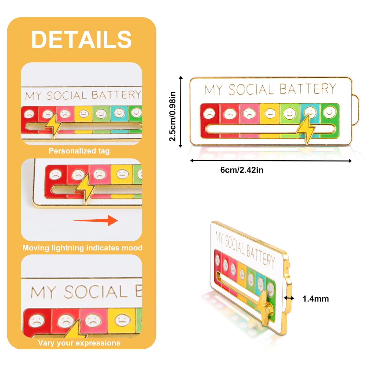 My Social Battery Pin, zabawna broszka dla nastroju społecznego na 7 dni, 2 sztuki broszki na baterie społeczne, zabawne szpilki, biżuteria, dekoracja, przypinka