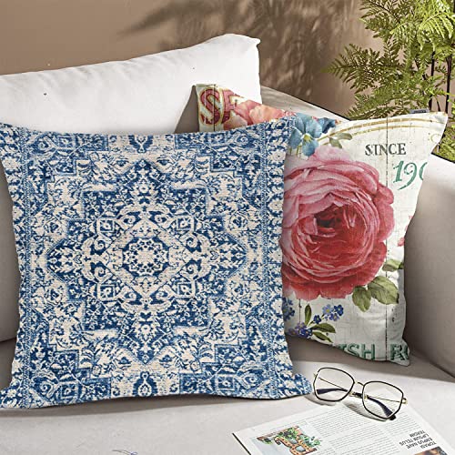 Snycler Boho Pillow Cover Ethnic Design Pattern Linen Persian Carpet Tribal Pattern Throw Pillow Case Set Of 2 Cushion Cover Home Office Decorative Square 18X18 Inch #TOP3
