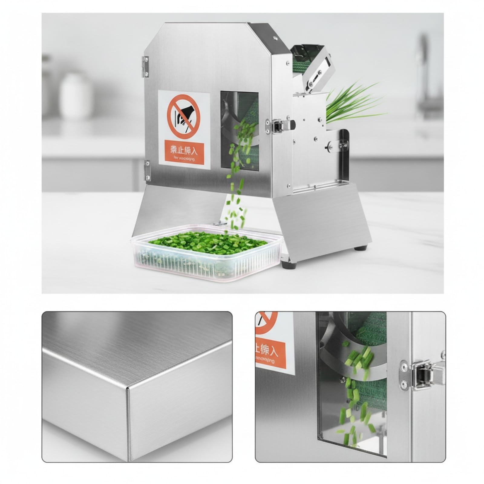 Coupe Légumes Électrique Trancheuse Râpeuse Hachoir Machine de Découpe Multifonction Réglage Fin à Épais Fenêtre Frontale Accès Latéral Format Compact