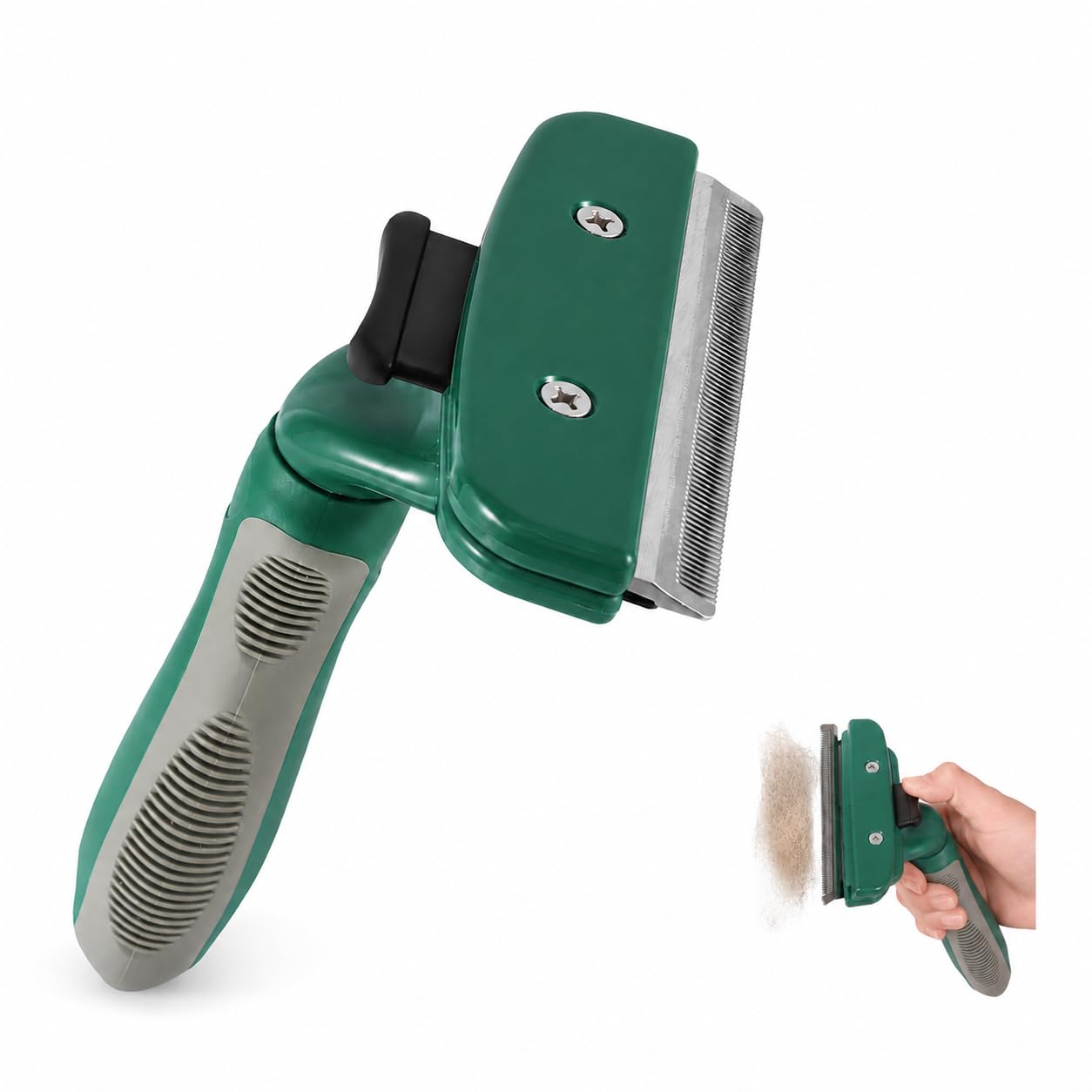 Hair Remover Brush for Dogs and Cats with Self-Cleaning Button, Pet Desing Comb, Removes Dead and Loose Hair, Suitable for Short Coat (Olive Green, L)