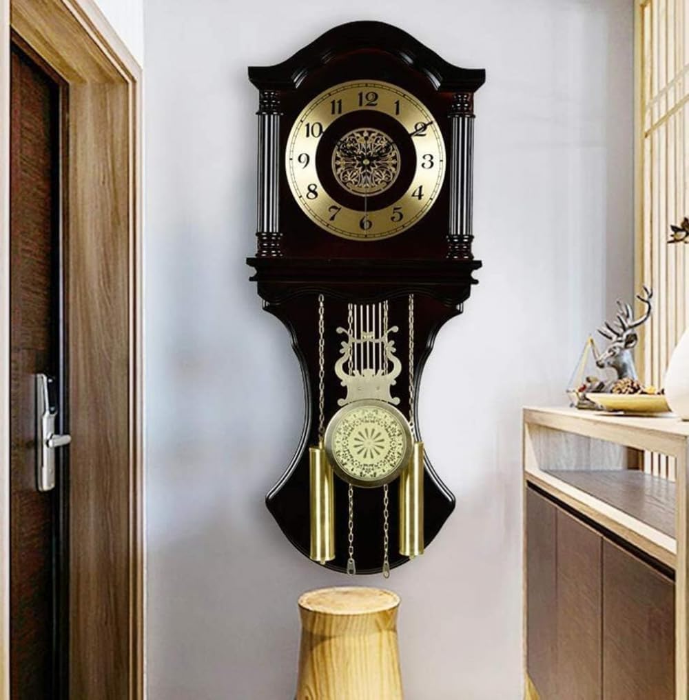Mantel Clock, Silent Retro Mantel Clock,Pendulum Wall Clocks with Westminster Cherry Wood Chime Ringing Hourly Battery Operated Great S Home Decorativ,