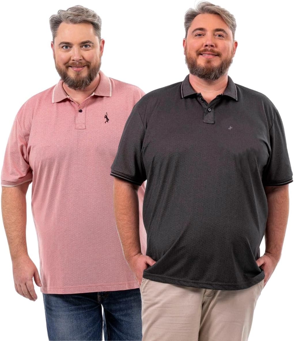 Kit 2 Camisa Polo Plus Básica Masculina Piquet com Algodão John Pull