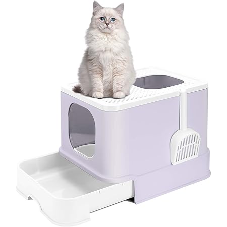 Amazon 猫 トイレ 猫用トイレ本体 ネコトイレ 大容量 大型 砂の飛び散ら防止 掃除簡単 脱臭抗菌 組み立てしやすい 引き出し付き おしゃれ 人気 50 43 38cm パープル ホワイト Twinbasto トイレ本体 通販
