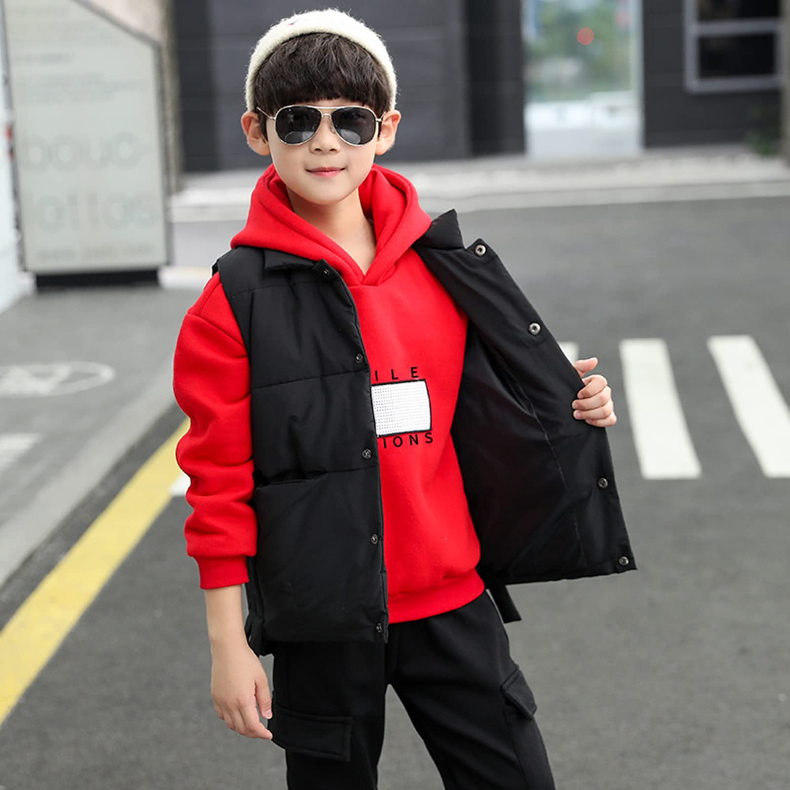 amropi Chándal Niños 3 Piezas Sudadera con Capucha y Cálido Chaleco y Pantalones Jogging Conjunto Ropa para 3-12 años