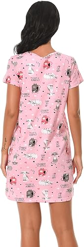 Miniatura 5 de Paquete de 3 camisones para mujer, de algodón suave, manga corta, camisas de noche con estampado para dormir