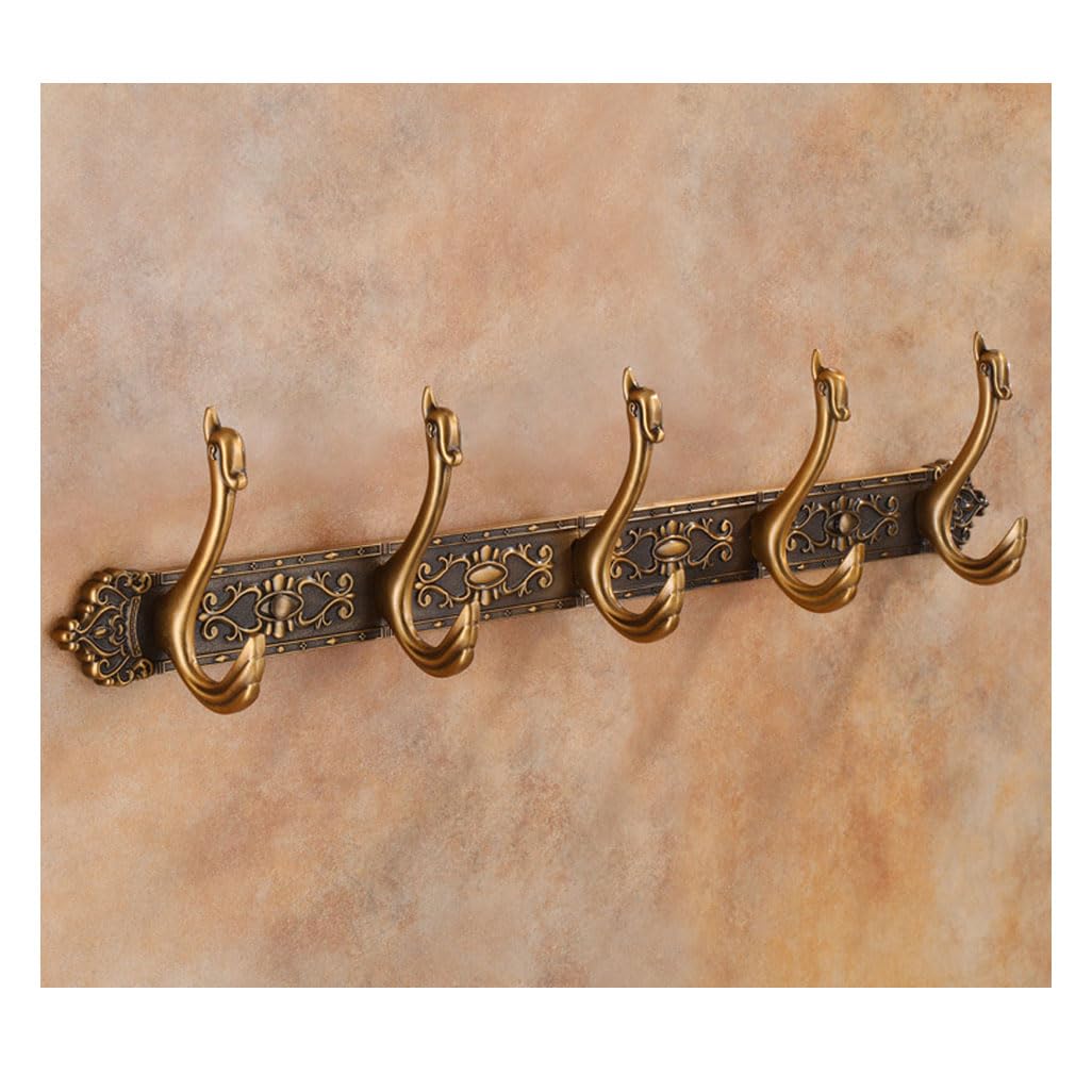 Jybnbbe Gold11 Metal Coat Rack Wall Mount - 5 Hook Aluminum Towel & Coat Hoo - Antique Sle Hanging Rack For Bathroom, Entryway, Bedroom, D H,