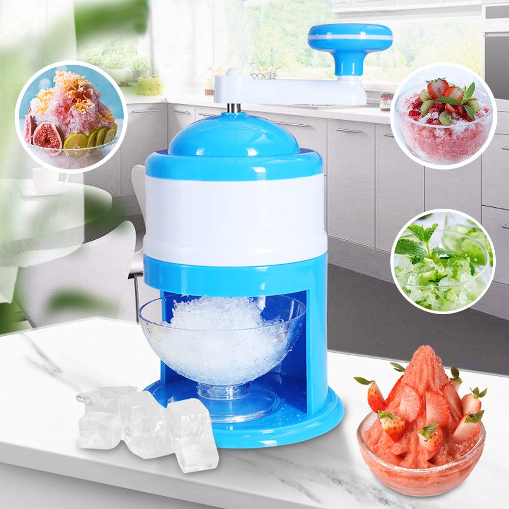 Manual Ice Crusher Machine, Portable Hand Crank Ice Shaver with Transparent Measuring Cup & Anti-Skid Design, Home Easy Snow Cone Maker for Cocktails/Smoothies/Slushies