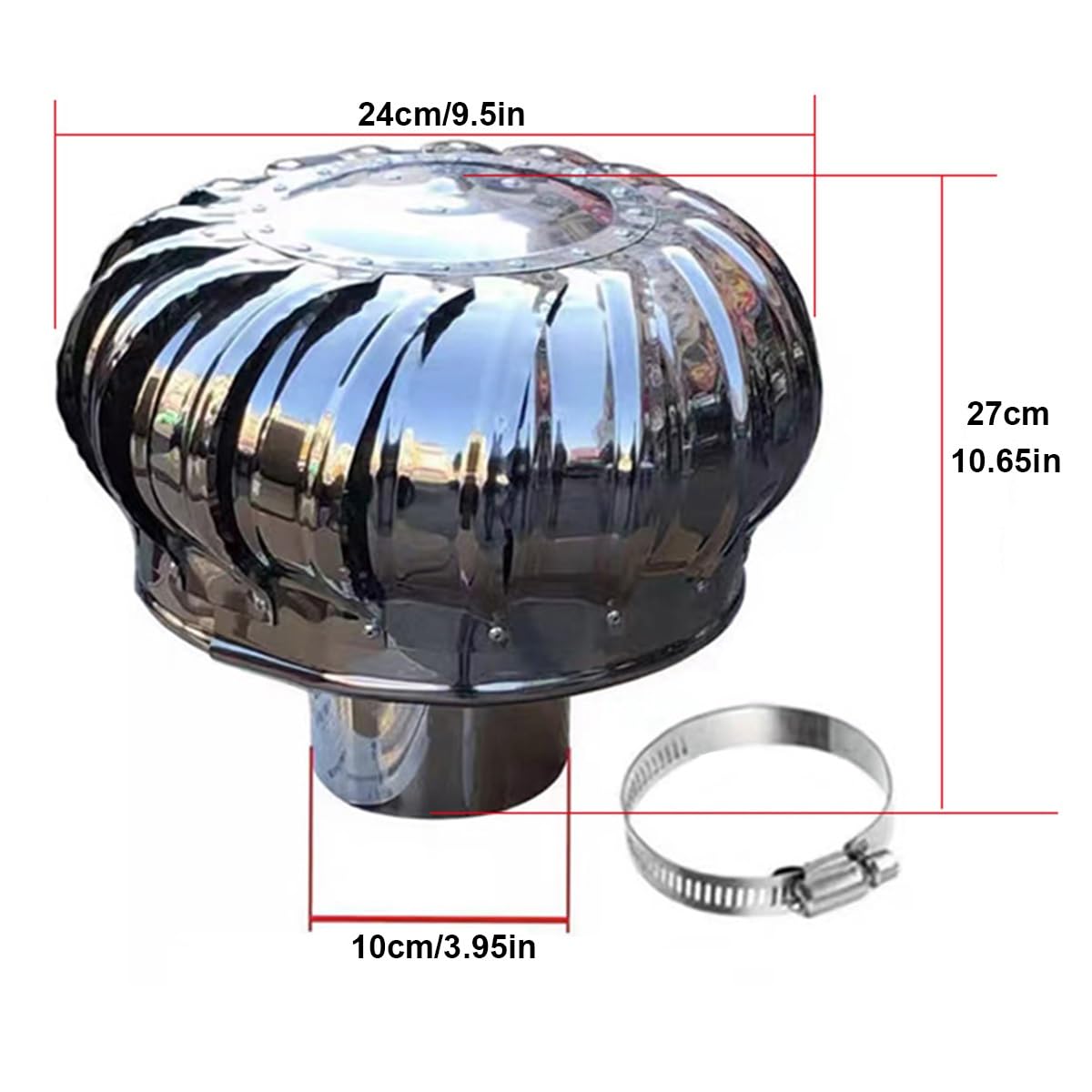 Aérateur De Toit En Acier Inoxydable Pour Turbine, 10-40cm, Rond Extracteur De Cheminée Tournant, Conduit De Fumée Sortie De Toit, Installation Facile(10cm)