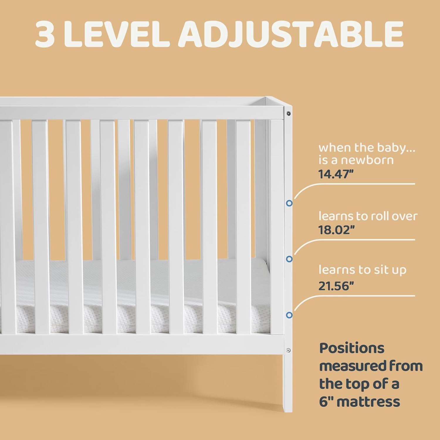 HARPPA Grevia 5 in 1 Convertible Crib, Greenguard Gold Certified, 3 Adjustable Heights, Converts to Toddler Bed, Daybed, Sofa and Full-Size Bed, Fits Standard Baby Crib Mattress, White