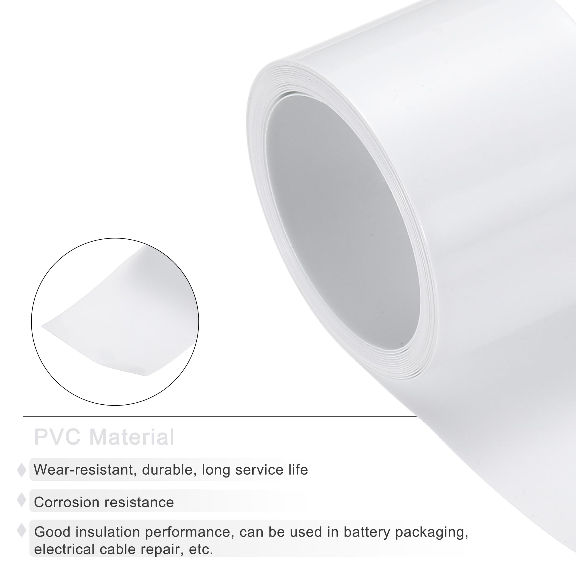 sourcing map Gaine thermorétractable plate en PVC pour batterie 2,5 m de diamètre et 43 mm de diamètre, 2,4 m, blanc
