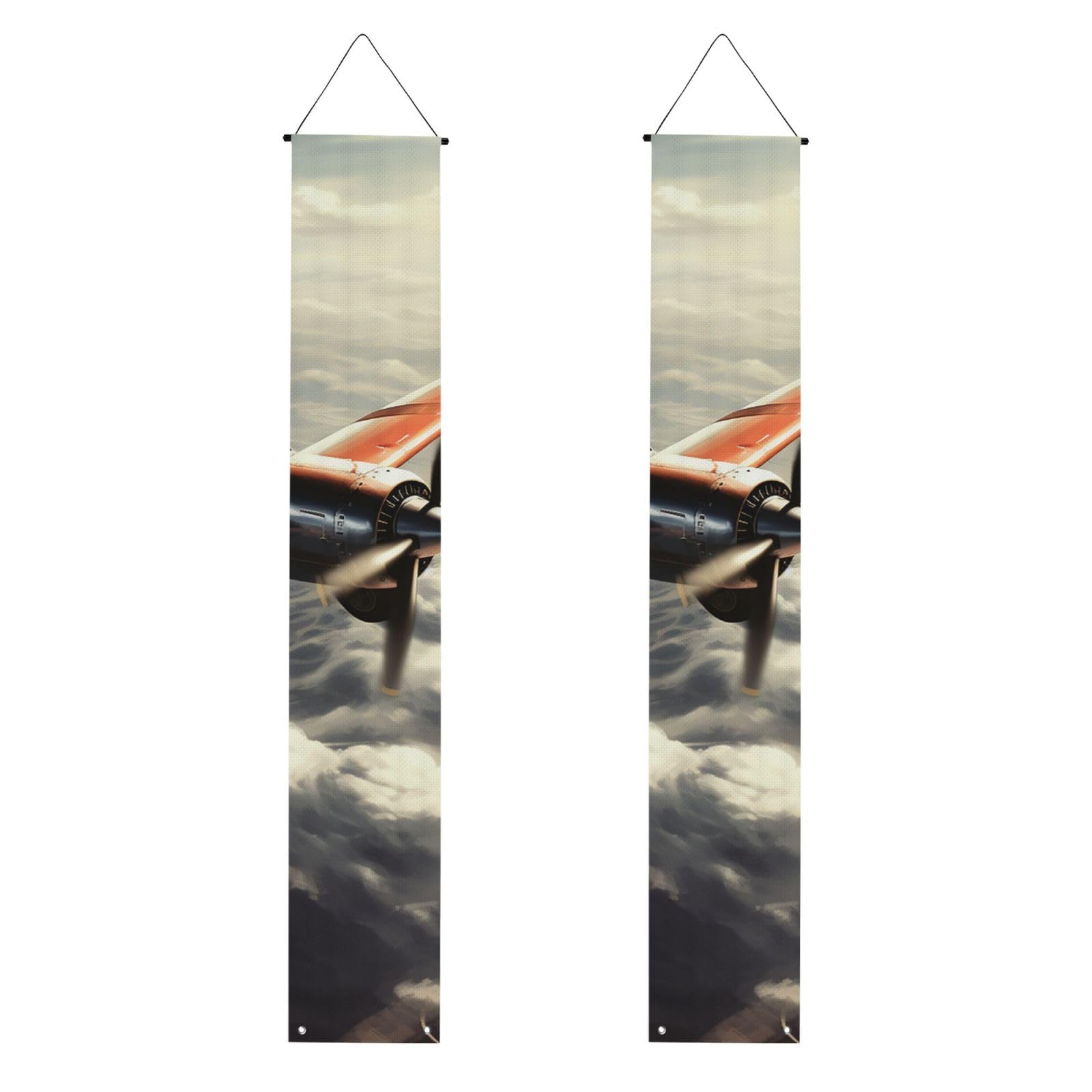 Retro Airplane Porch Banner 2PCS, Summer Hanging Flag Party Porch Sign Front Door Hanging Decorations for Indoor Outdoor Holiday Yard Decor Wall Backdrop 71 x 12 Inch