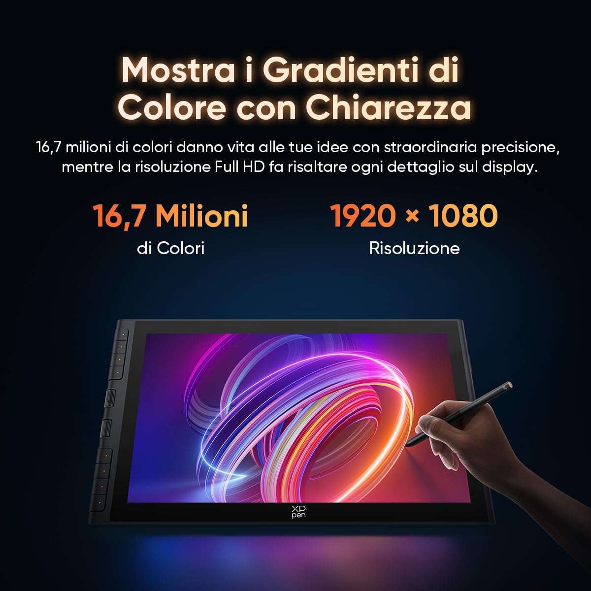 XPPen Tablet grafico da 15,4 pollici con display Artist 16 3rd, con X4 Smart Chip Stylus, 16384 livelli di pressione, innovativo X-Dial Shortcut