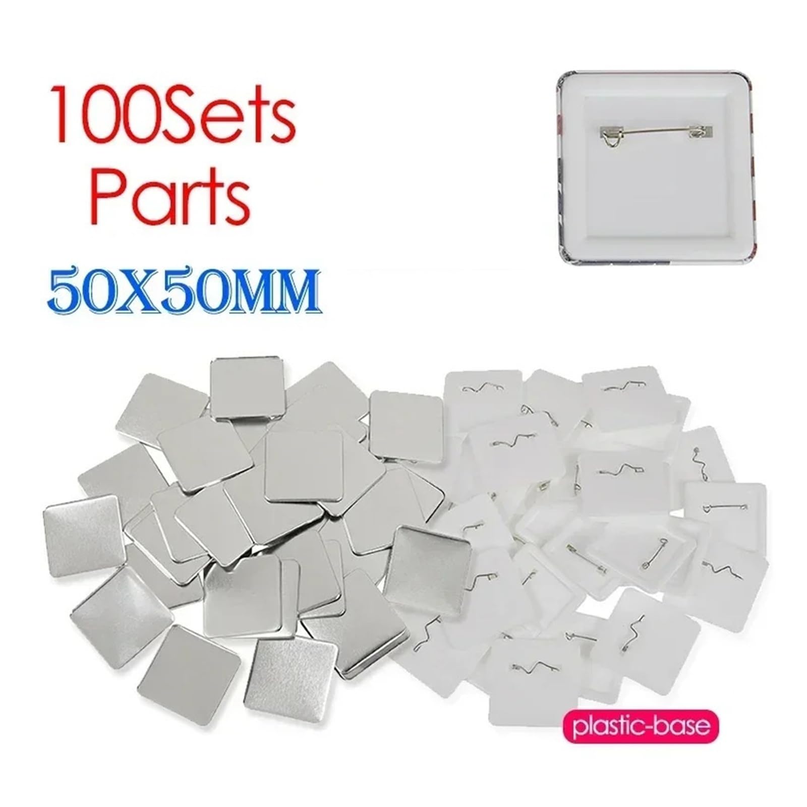 Części do produkcji kwadratowych guzików 50x50mm, 100 zestawów, materiały eksploatacyjne do samodzielnego tworzenia kwadratowych guzików 50mm Kompatybilny i wielofunkcyjny