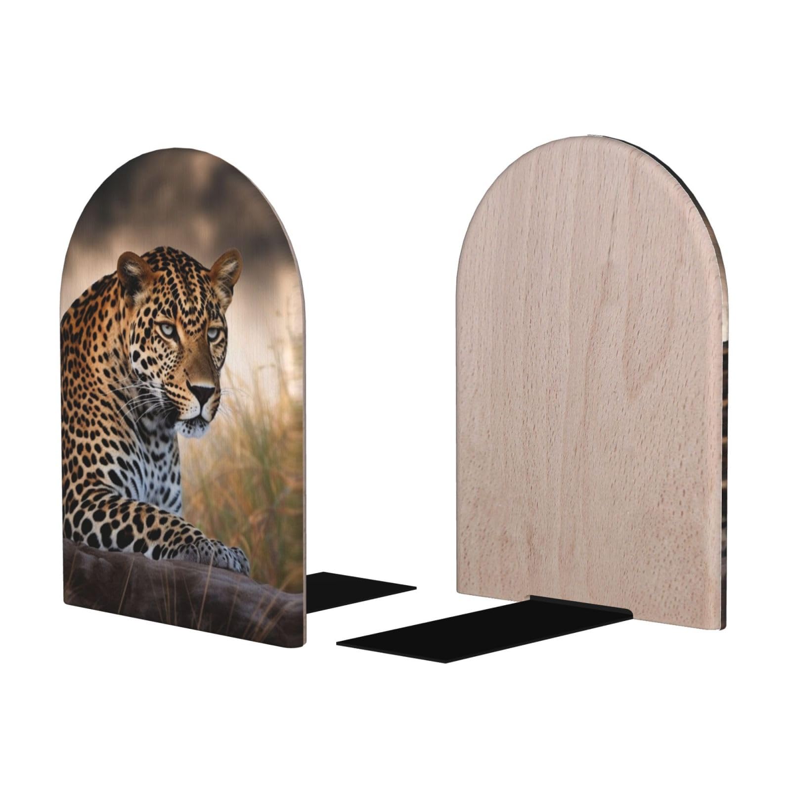 Serre-livres en bois noble avec motif léopard africain fait pour durer