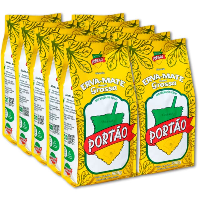 Yerba Mate Chimarrão Portão Fresh and Green Brazilian Erva Mate Coarse Grinding Chimarrão (Pack of 10) 500g / 19.40oz / 1.2lb.