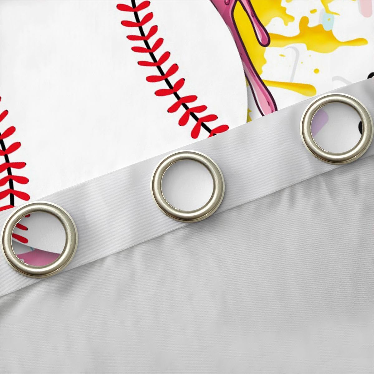 Homewish Baseballowe zasłony okienne, 117 x 183 cm, 2 panele – urocze estetyczne zasłony zaciemniające z lodami, pastelowe różowe, graffiti, sportowe zasłony okienne, do sypialni