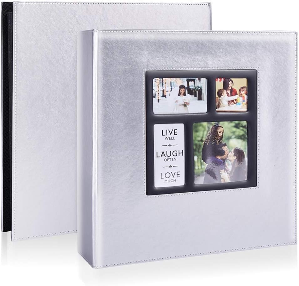 Photo Picutre Album 4x6 500 Photos, Extra Large Capacity Leather Cover Wedding Family Photo Albums Holds 500 Horizontal and Vertical 4x6 Photos with Black Pages (Silver)
