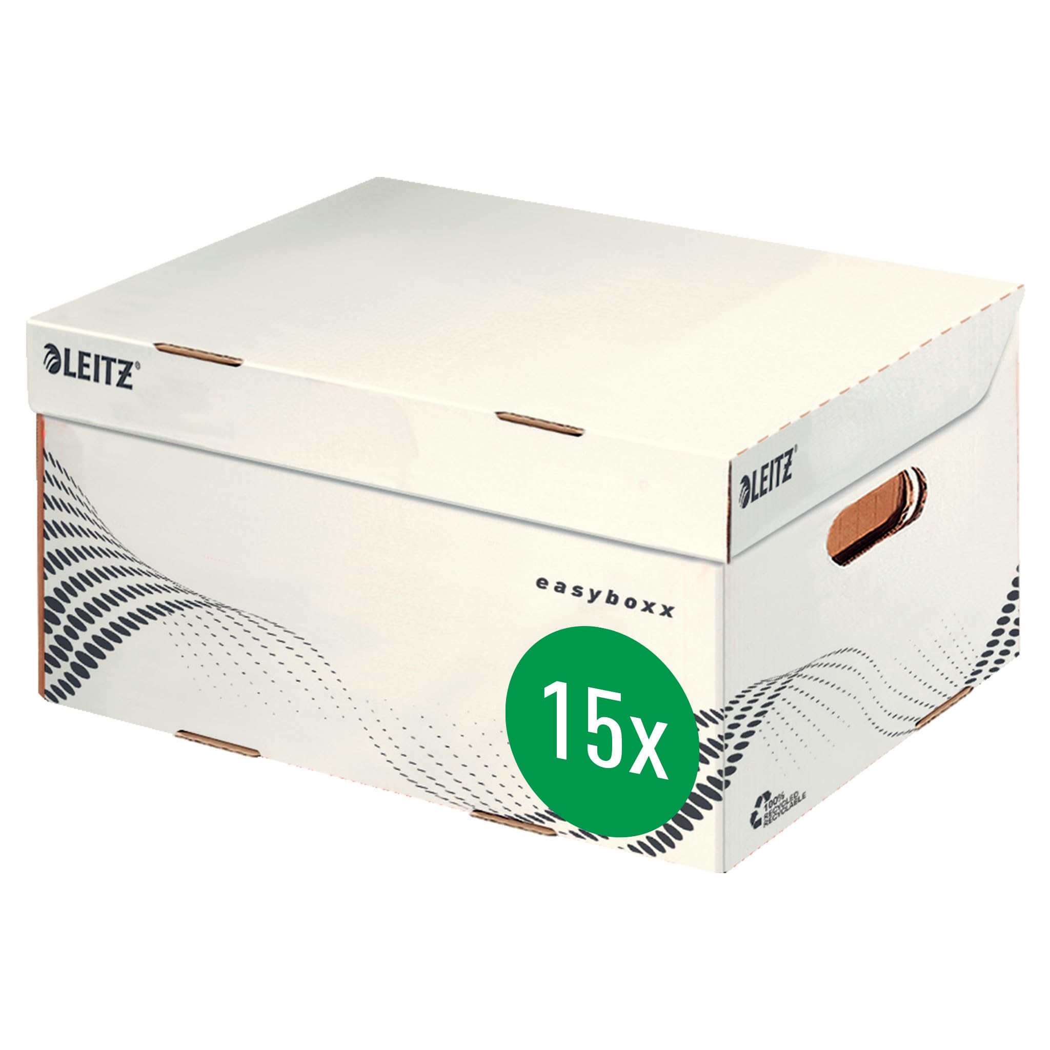 Leitz easyboxx 61350000 - Scatola per raccoglitori A4, riviste e molto altro ancora, con coperchio superiore, 15 pezzi, bianco/nero
