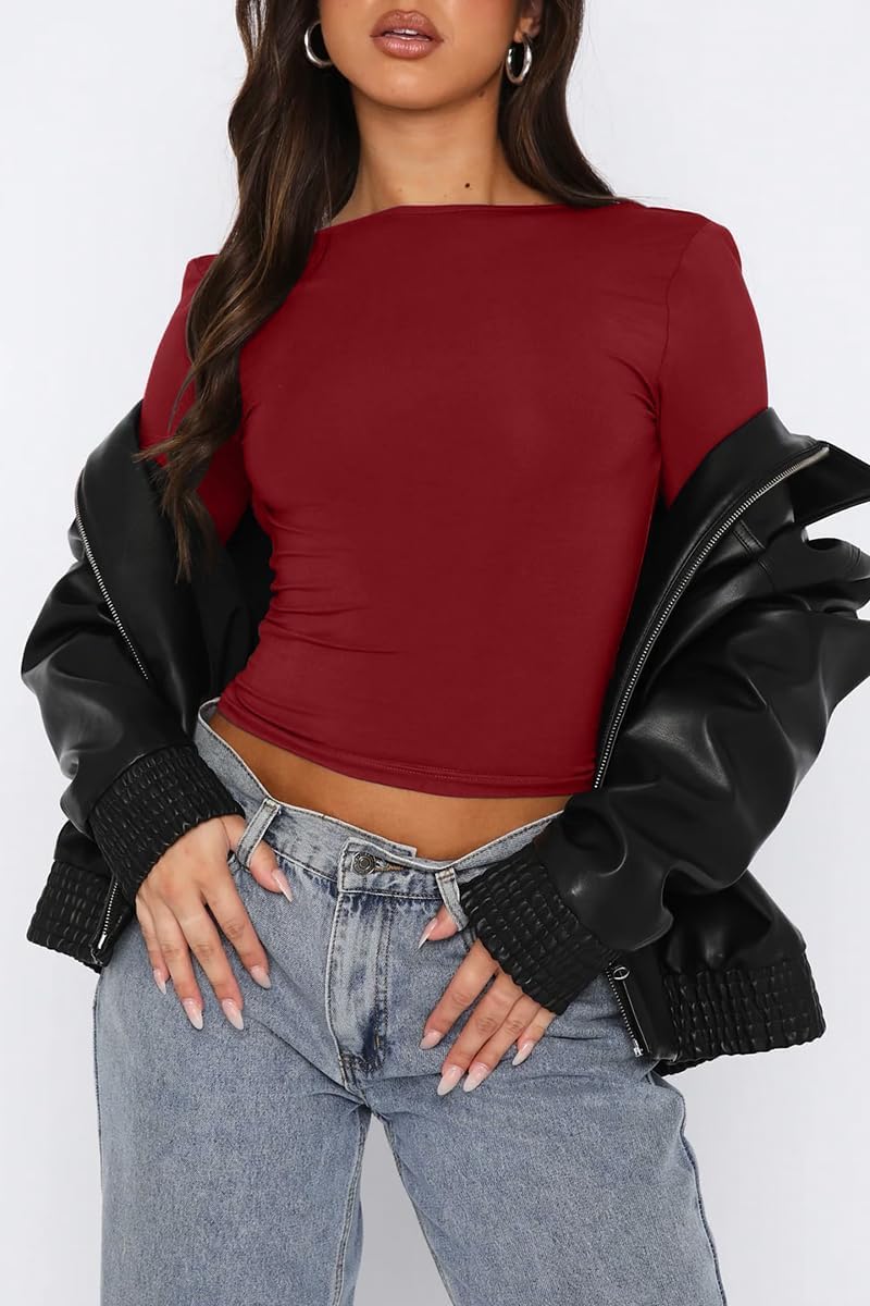 ForeFair Women Sexy Backless Short Sleeve Slim Fit Crewneck Summer Casual Y2K Crop Tee - Image 4