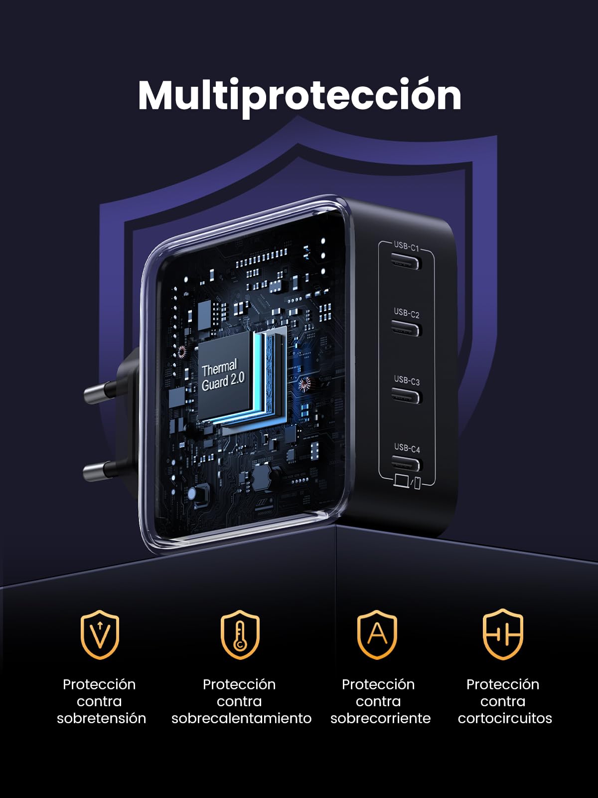 UGREEN Nexode 100W Cargador USB C Adaptador de Corriente Múltiple GAN | 4 Puertos PD 3.0 PPS 45W Compatible con MacBook Pro iPad iPhone 17 Pro MAX Air 16 15 Galaxy S26 Pixel 10