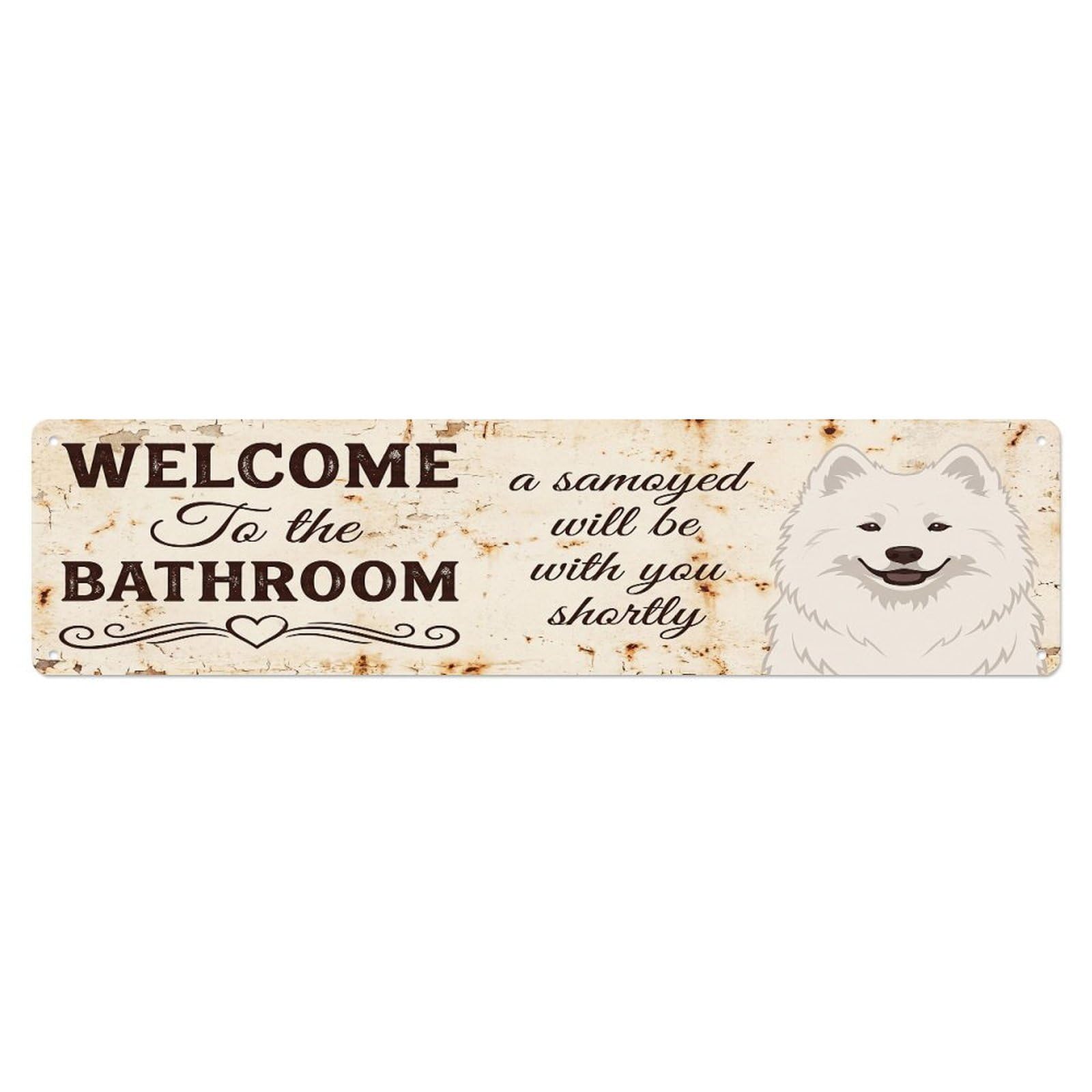 Vintage WELCOME To The BATHROOM Samoyed Metal Tin Sign