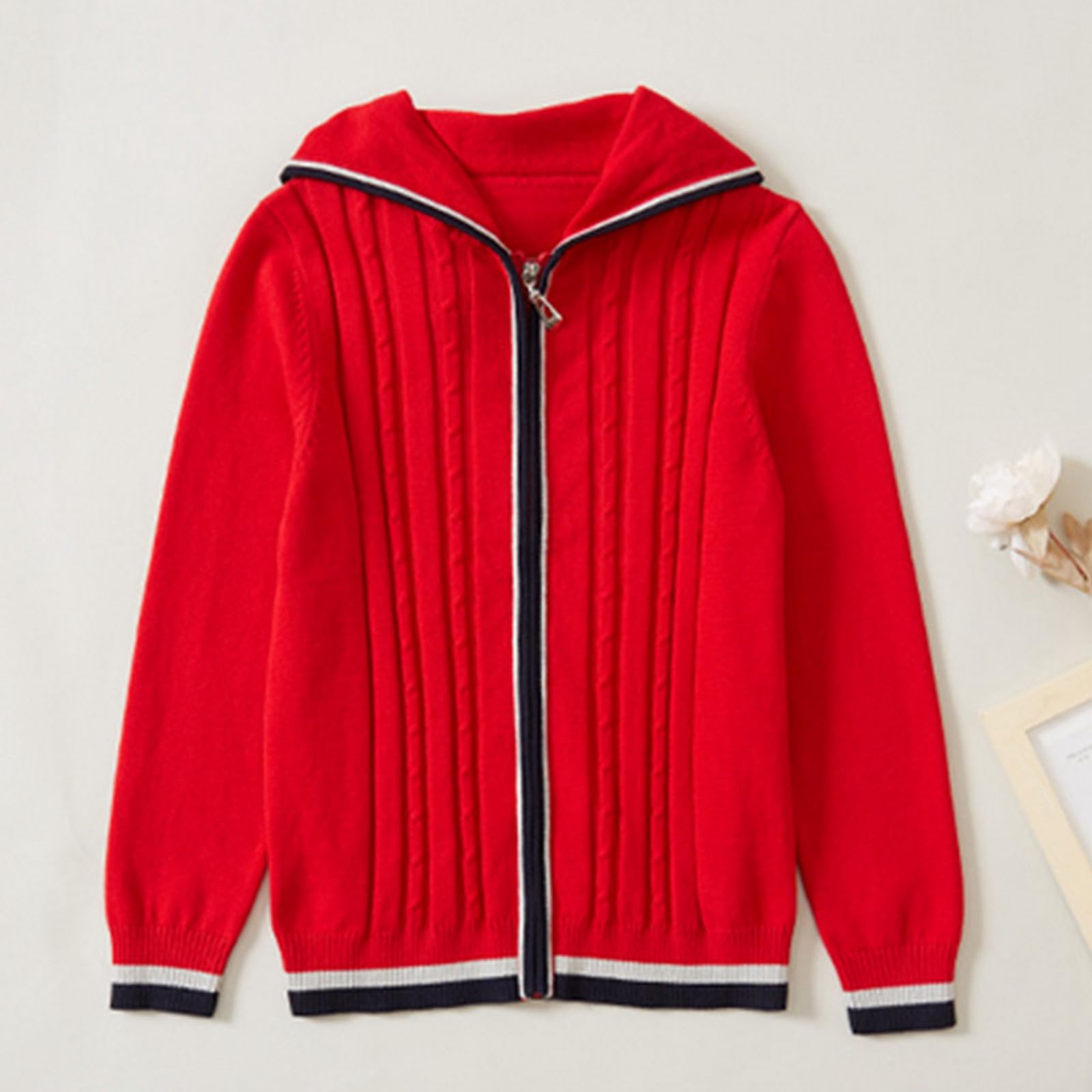 Generisch Maglione da scuola per ragazzi con chiusura lampo, cardigan per adolescenti, caldo, a maniche lunghe