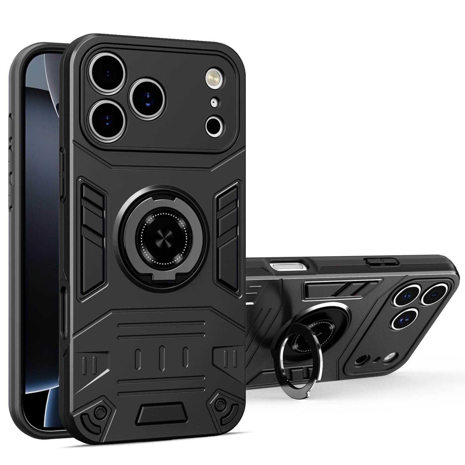 Dünne Hülle für iPhone 17 Pro Max/17 Pro/17 Air/17, Stoßfeste rutschfeste Schutzhülle mit Drehbarer Ständer Kameraschutz Handyhülle,Schwarz,17 Pro