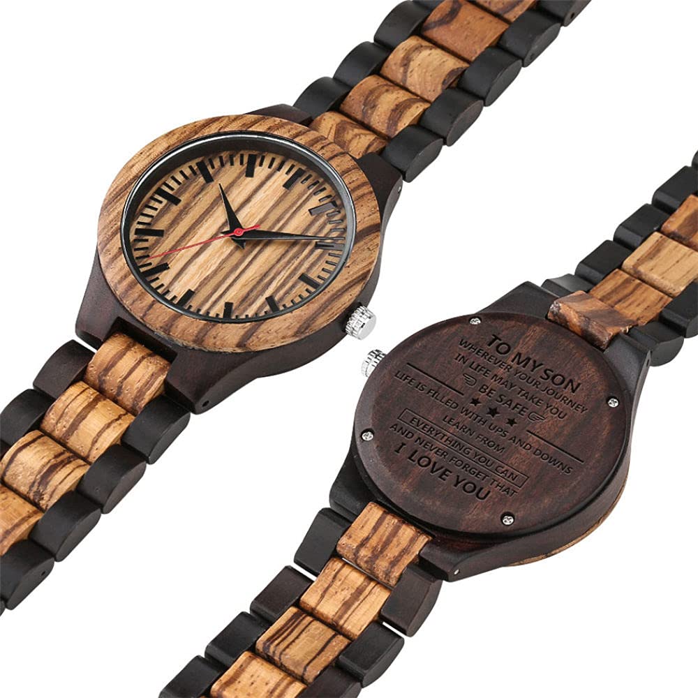 CAIDAI&YL Reloj de Pulsera de Cuarzo con Reloj de Madera Grabado Personalizado Relojes de Madera Natural, con Caja de Reloj