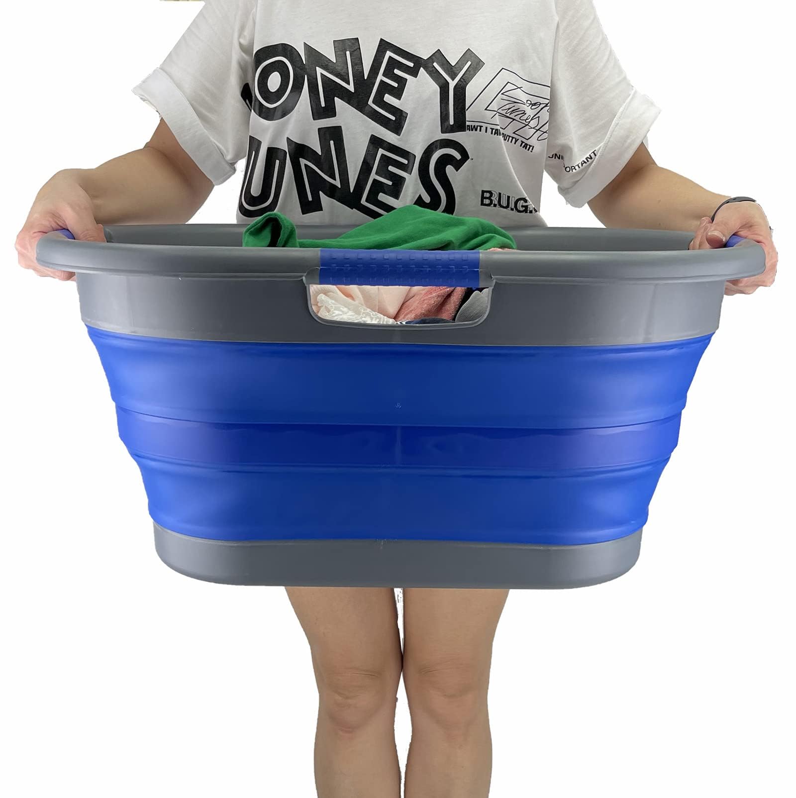 SAMMART Cesto Portabiancheria Pieghevole in Plastica da 40 Litri - Contenitore/Organizzatore Pieghevole Pop Up-Vasca di Lavaggio Portatile-Cesto Salvaspazio (1, Grigio scuro/blu violaceo)