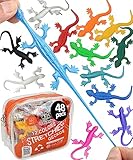 UpBrands 48 Pack Super Stretchy Lizards Toys 2 1/2 Inches Bulk Set, 8 Glitter Colors, Kit for Birthday Party Favors for Kids, Goodie Bags, Easter Egg Basket Stuffers, Pinata Filler, Small Toys Classroom Prizes