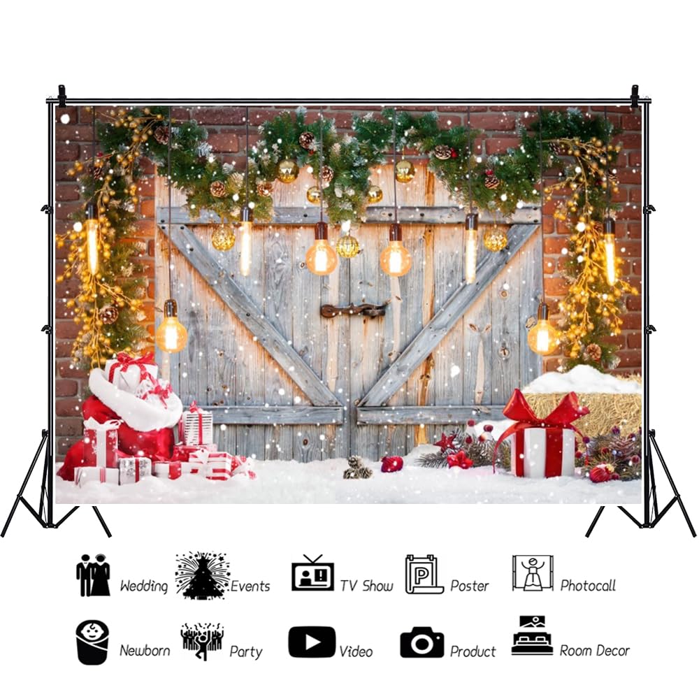 3x2,5m Copo de Nieve Navidad Fotografía Telón de Fondo Invierno Escena de Nieve Fondo Fotografico Pared de Madera Fondo Rústico Invierno Purpurina Dorada Decoración Foto atrezzo