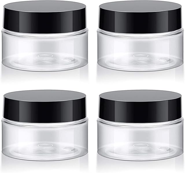 4 Pcs Plastic Jars with Lids Cosmetic Containers Clear Sample Pots, Round Wide-Mouth Slime Containers with Lids Travel Bottles for Toiletries DIY Makeup Pots for Travel Beauty Products Storage