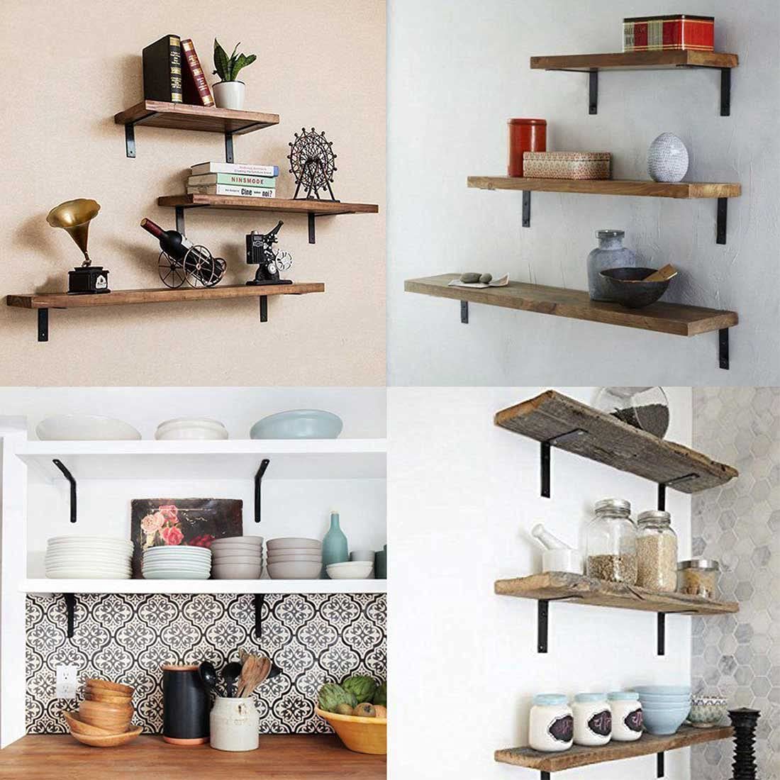 Plankhouder, zwart, 90 graden, plankhouder, hoek van hoogwaardig ijzer, veelzijdige metalen hoek voor houten planken en houten meubels, 2 stuks
