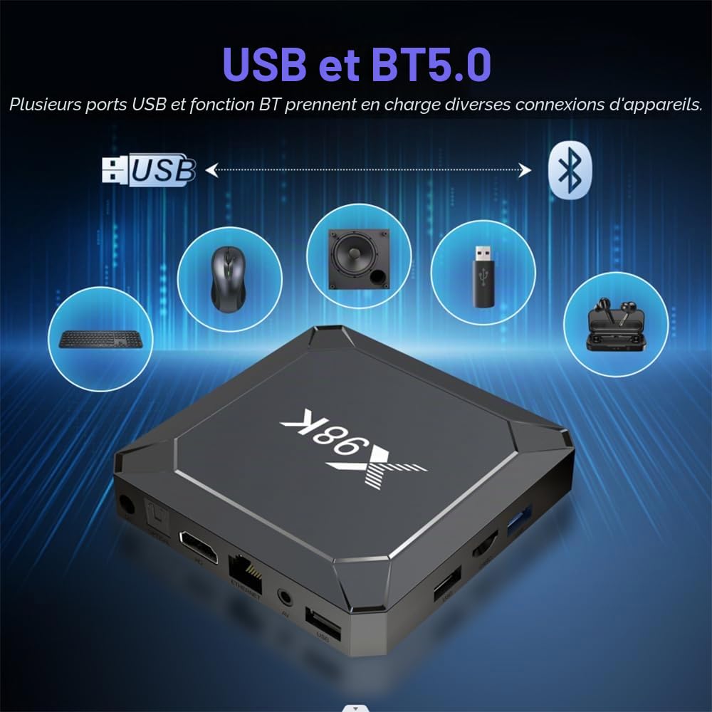 CHROX Boîtier TV Android 13.0, 4 Go De RAM 32 Go De ROM, X98 K Android TV Box 4K WiFi 6 avec RK3528A Quad-Core, Android Box 2,4 G/5 G WiFi Bluetooth 5.0 USB 3.0 TV Box Android,2gb+16gb