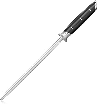Cangshan AKKA Series 9-Inch Honing Steel, Stainless Steel Knife Sharpening Rod, Black Handle