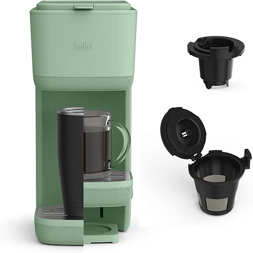 BELLA Cafetera individual, para cápsulas K-Cup y café molido, bandeja de goteo ajustable y removible, apagado automático y accesorios aptos para