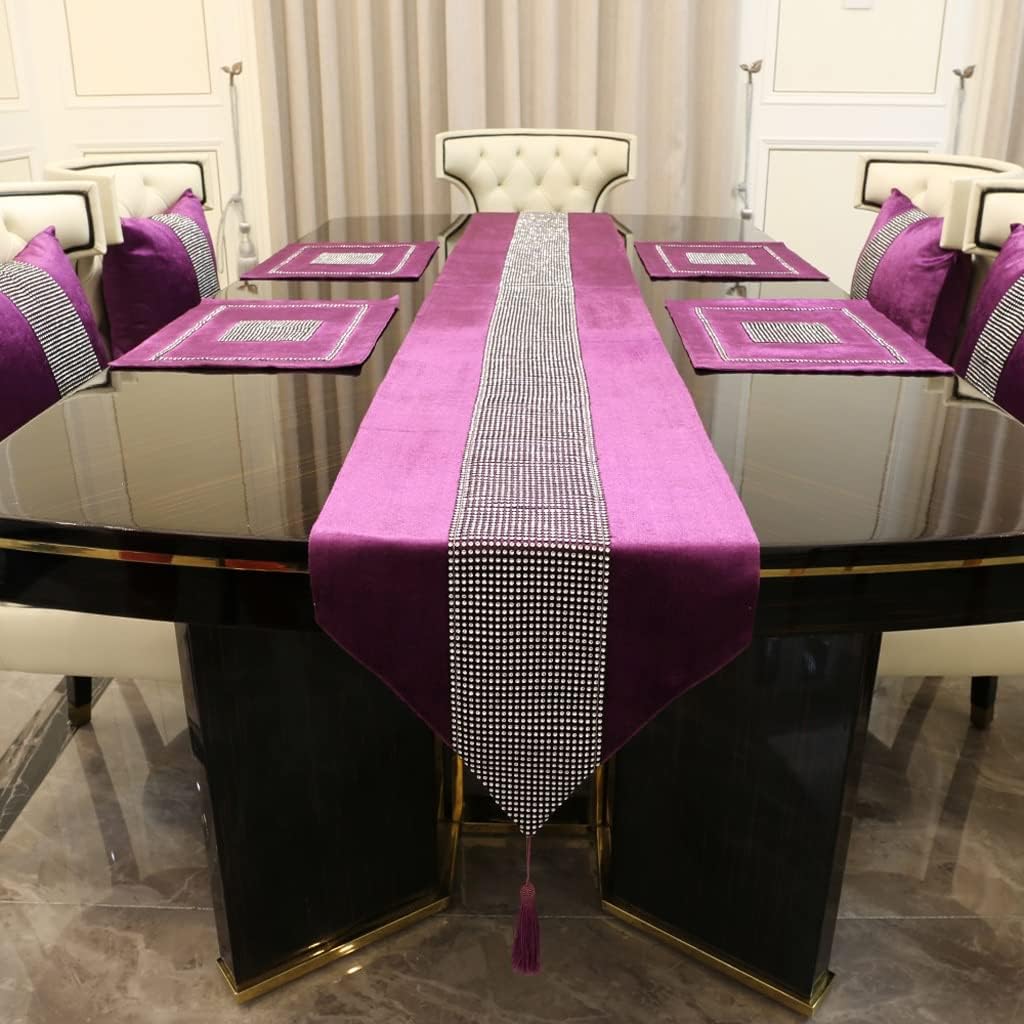 Table Runner Black Rhinestones Table Runner for Home Wedding Party Decoration(D,32*210cm)