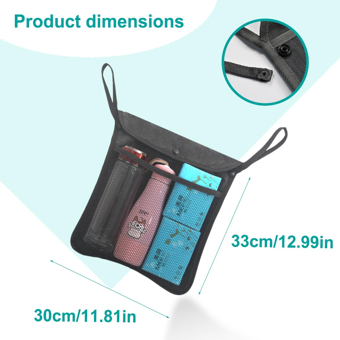 Organizer Universale per Passeggino Borsa Multiuso per Carrozzina Rete Portaoggetti per Passeggini Borsa per Spesa Organizer per Carrozzina (33 x 30 cm, Nero)