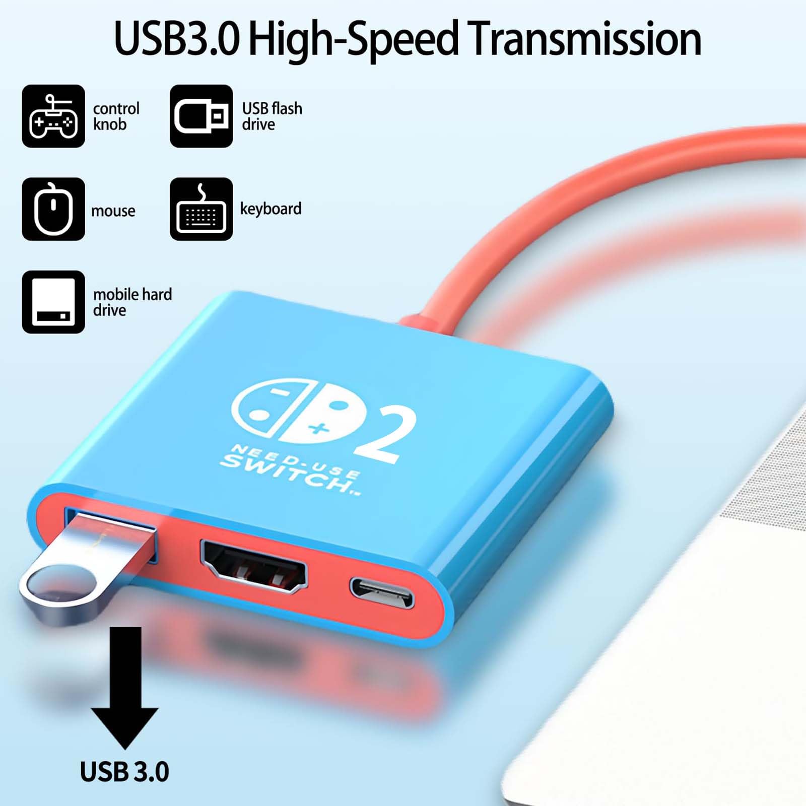 Switch 2 TV Dock, Portatile Base Support Compatibile con Nintendo Switch 2 Console,3 in 1 Docking Station Supporto 4K HDMI/USB 3.0/PD 100W Port, Dock Switch 2 (Rosso e Blu)